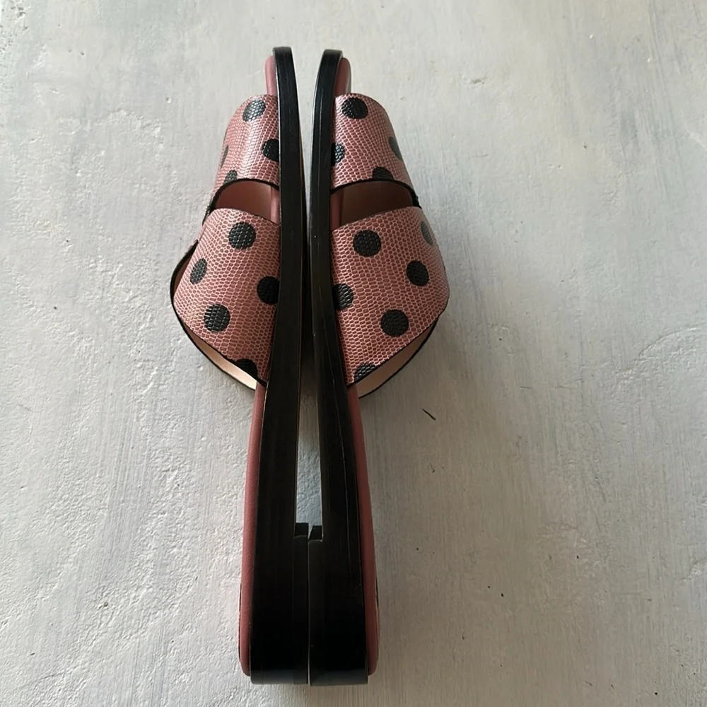 Kate Spade Dock Strappy Leather Slide Sandal Pink Black Dolka Dots Size 8 Summer